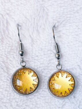 Disney Tangled Inspired Gold Hypoallergenic Cabochon Dangle Earrings